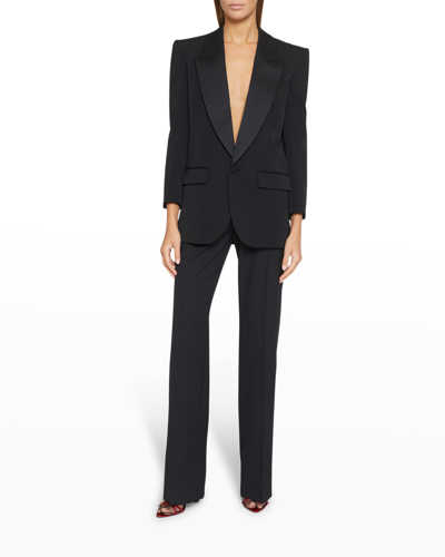 Shop Saint Laurent Silk Collar Blazer In Nero