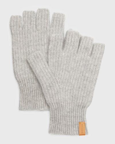 Shop Vince Ribbed Cashmere Fingerless Gloves In Gray