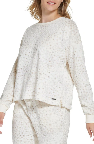 Shop Andrew Marc Sport Burnout Velour Sweatshirt In Ivory Snow Flurries