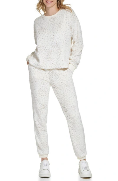 Shop Andrew Marc Sport Burnout Velour Sweatshirt In Ivory Snow Flurries