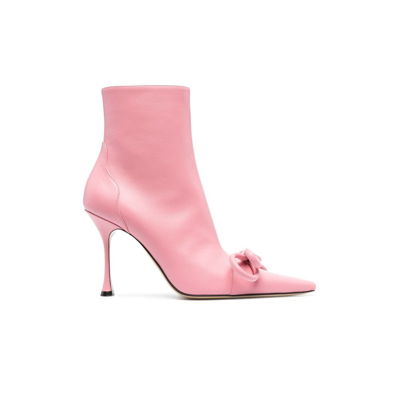 Shop Mach & Mach Pink Double Bow 100 Leather Ankle Boots