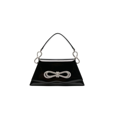 Shop Mach & Mach Black Samantha Crystal Bow Leather Shoulder Bag
