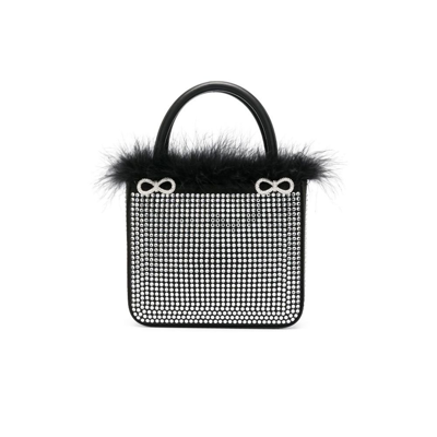 Shop Mach & Mach Black Double Bow Crystal Mini Bag