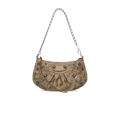 Shop Balenciaga Brown Le Cagole Mini Leather Shoulder Bag In Neutrals