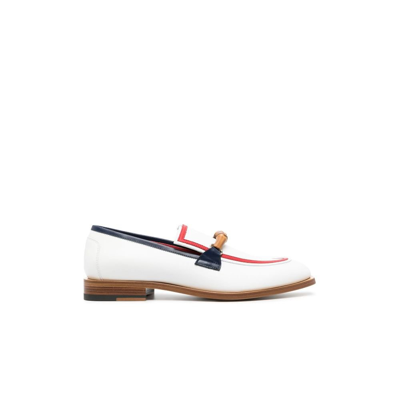 Shop Casablanca White Envelope Bamboo Strap Leather Loafers