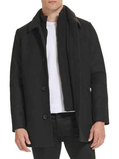 Shop Kenneth Cole Men's Mockneck Sweater Lined Wool Blend Coat In Black