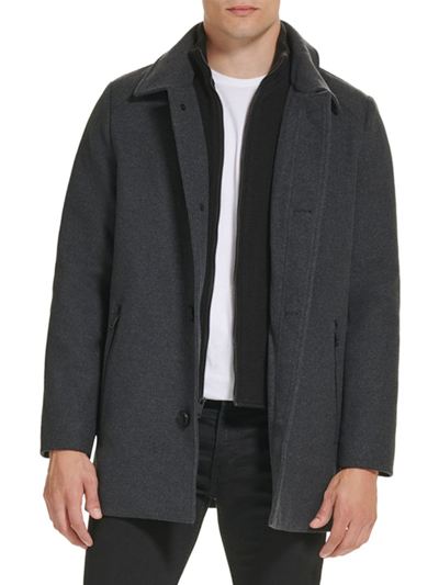 Shop Kenneth Cole Men's Mockneck Sweater Lined Wool Blend Coat In Charcoal