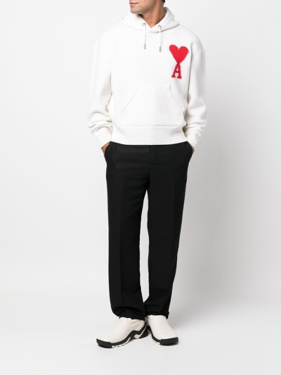 Shop Ami Alexandre Mattiussi Ace Of Hearts Knitted Hoodie In White
