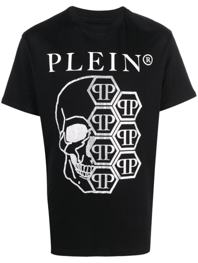 Shop Philipp Plein Embellished Skull Logo-print T-shirt In Black
