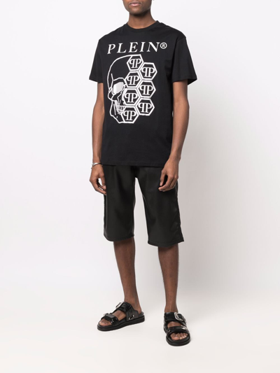 Shop Philipp Plein Embellished Skull Logo-print T-shirt In Black
