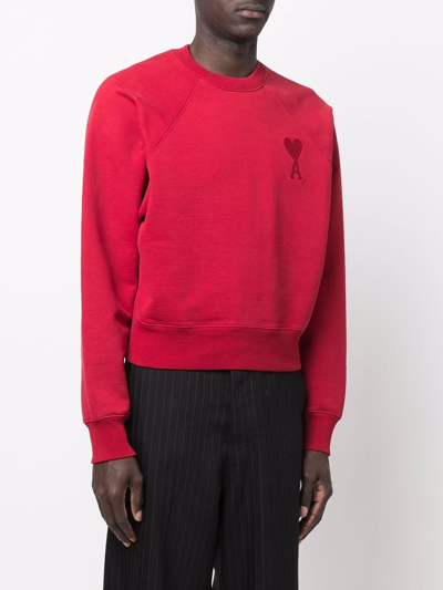 Shop Ami Alexandre Mattiussi Ami De Coeur Organic-cotton Sweatshirt In Red