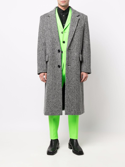 Ami Alexandre Mattiussi Chevron-pattern Single-breasted Coat In Grey