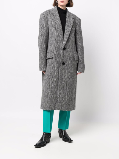 Ami Alexandre Mattiussi Chevron-pattern Single-breasted Coat In Grey