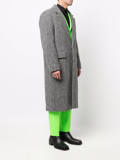 Ami Alexandre Mattiussi Chevron-pattern Single-breasted Coat In Grey