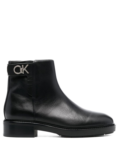 Shop Calvin Klein 35mm Logo-plaque Ankle Boots In Schwarz