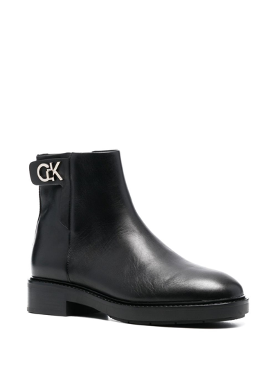 Shop Calvin Klein 35mm Logo-plaque Ankle Boots In Schwarz