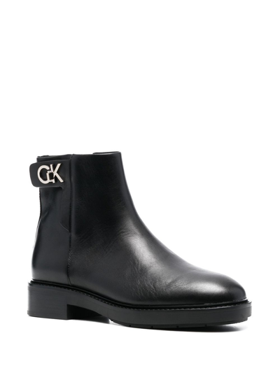 Calvin Klein 35mm Logo-plaque Ankle Boots In Schwarz