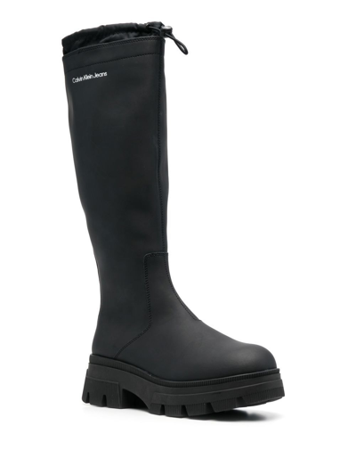 Shop Calvin Klein Drawstring Knee-high Rain Boots In Schwarz