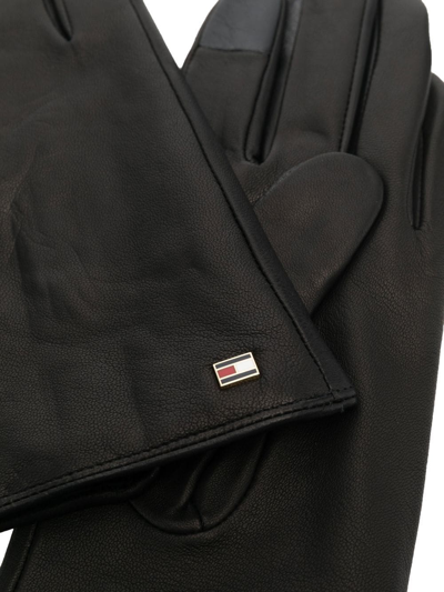 Tommy Hilfiger Logo-plaque Leather Gloves In Schwarz | ModeSens