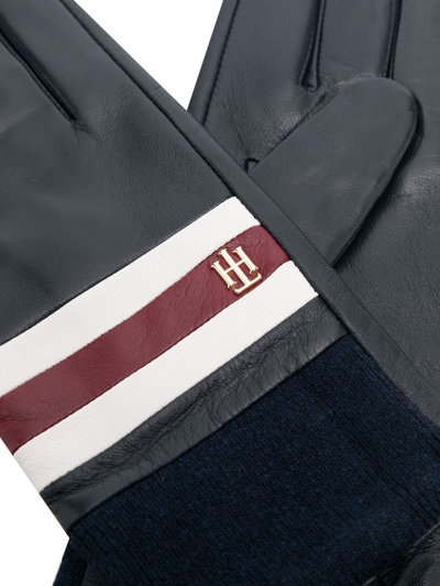 Tommy Hilfiger Logo-plaque Leather Gloves In Blau