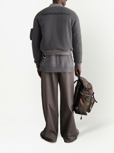 Off-white Embroidered-slogan Bomber Jacket In Grey