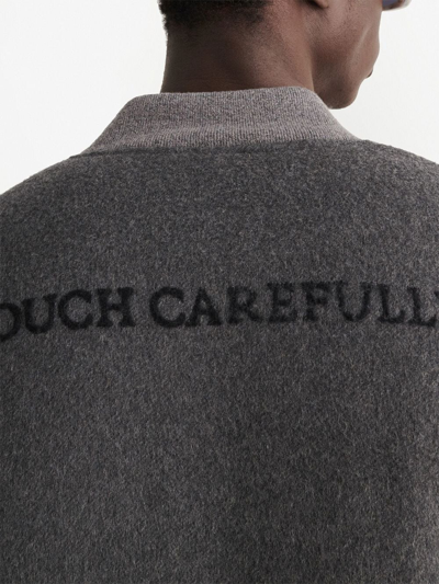 Off-white Embroidered-slogan Bomber Jacket In Grey