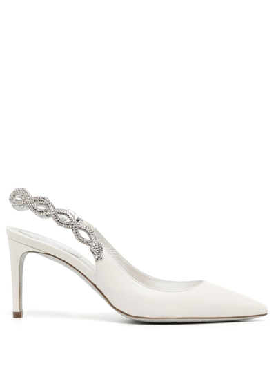 René Caovilla Crystal-embellished Satin Pumps In Weiss | ModeSens