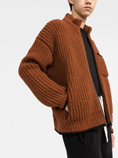 Shop There Was One Ribbed Bouclé Zip-up Cardigan In Orange