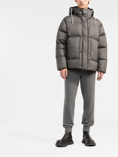 Shop There Was One Logo-print Hooded Puffer Jacket In Grey