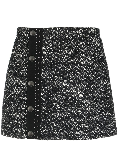 Shop Moncler Tweed Buttoned Mini-skirt In Schwarz