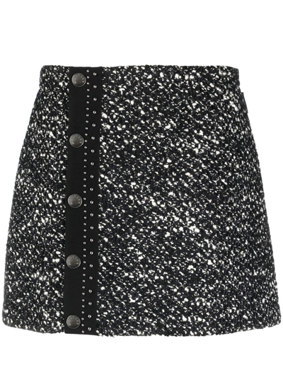 Moncler Tweed Buttoned Mini-skirt In Schwarz