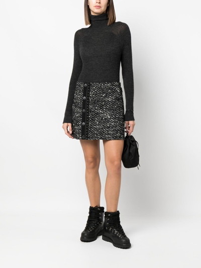 Shop Moncler Tweed Buttoned Mini-skirt In Schwarz