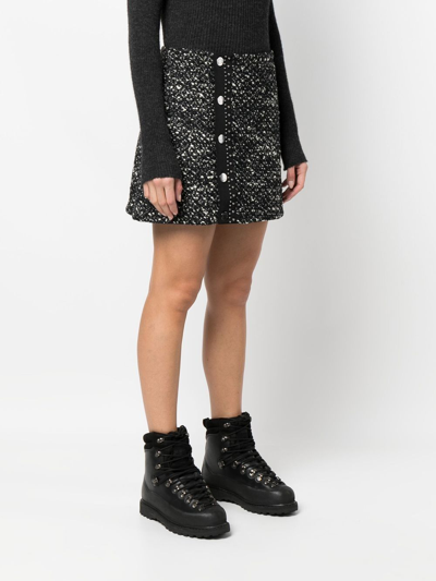 Shop Moncler Tweed Buttoned Mini-skirt In Schwarz