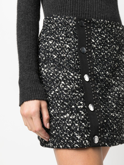 Shop Moncler Tweed Buttoned Mini-skirt In Schwarz