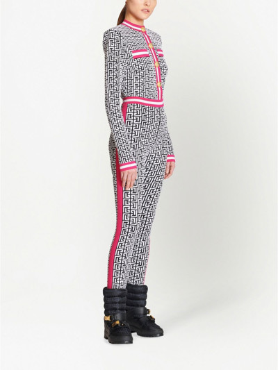 Balmain Side-stripe Monogram Knit Leggings In White