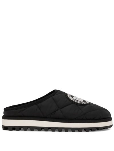 Shop Dolce & Gabbana Logo-patch Quilted Slippers In Black