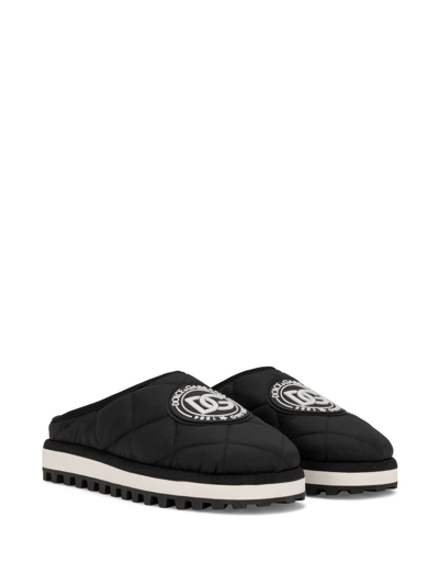 Shop Dolce & Gabbana Logo-patch Quilted Slippers In Black