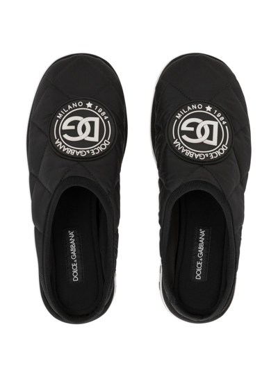 Shop Dolce & Gabbana Logo-patch Quilted Slippers In Black