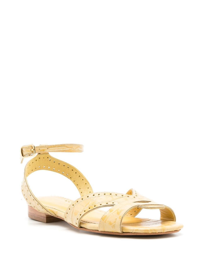 Shop Sarah Chofakian Chemisier Open-toe Flat Sandals In Yellow