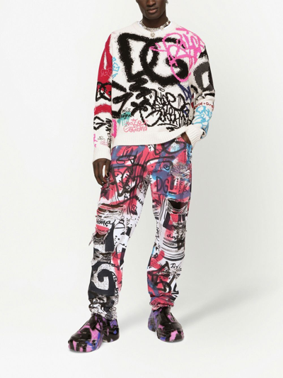 Dolce & Gabbana Multicolor Graffiti Crystals Crop Jersey Top main image 0