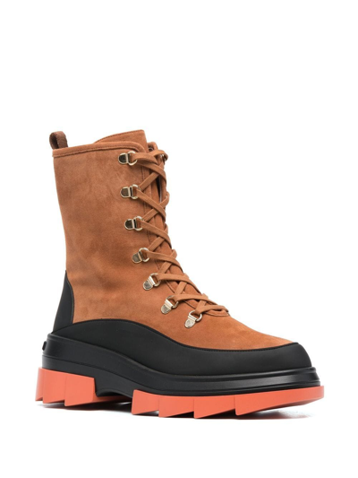 Stuart Weitzman Panelled Lace-up Chunky Boots In Brown