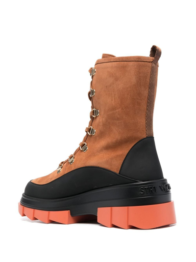 Stuart Weitzman Panelled Lace-up Chunky Boots In Brown