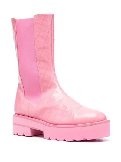 Shop Stuart Weitzman Crocodile-effect Leather Boots In Pink