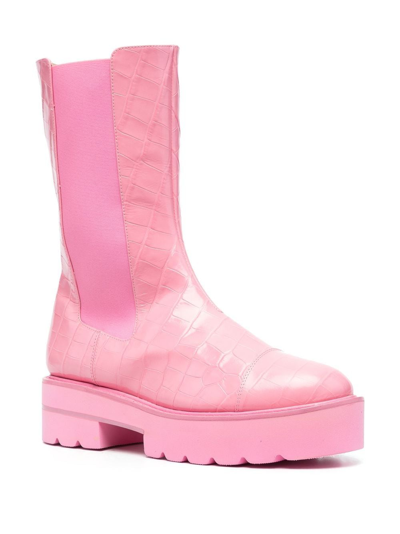 Stuart Weitzman Crocodile-effect Leather Boots In Pink