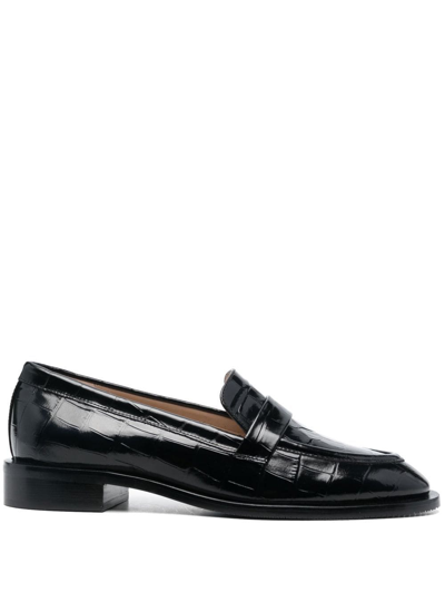 Shop Stuart Weitzman Palmer Sleek 10mm Embossed Loafers In Black