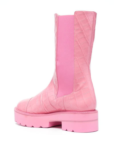 Shop Stuart Weitzman Crocodile-effect Leather Boots In Pink