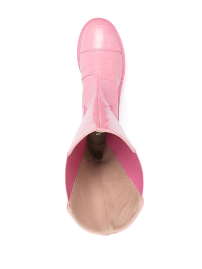 Stuart Weitzman Crocodile-effect Leather Boots In Pink