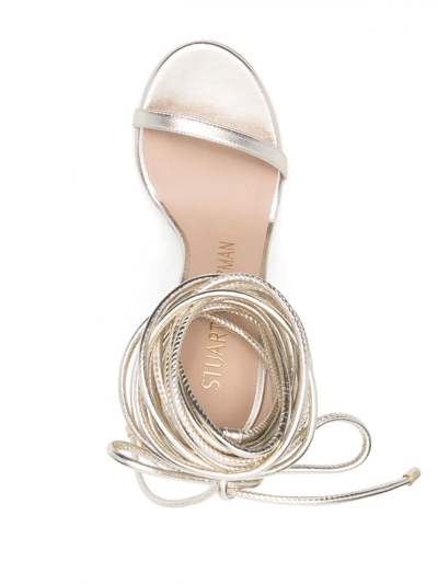 Shop Stuart Weitzman 110mm Wrap Ankle-strap Sandals In Gold