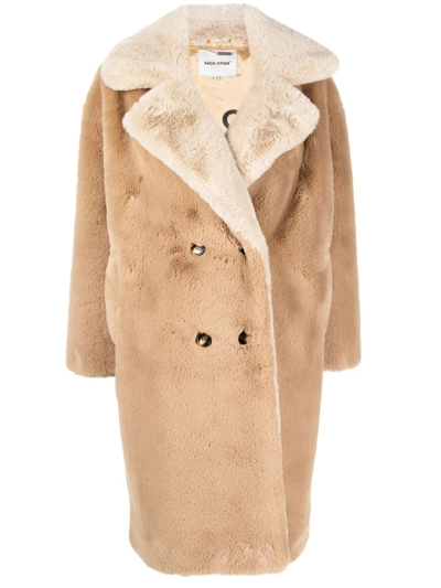 Shop Each X Other Double-breasted Faux-fur Coat In Neutrals