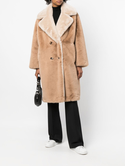 Shop Each X Other Double-breasted Faux-fur Coat In Neutrals